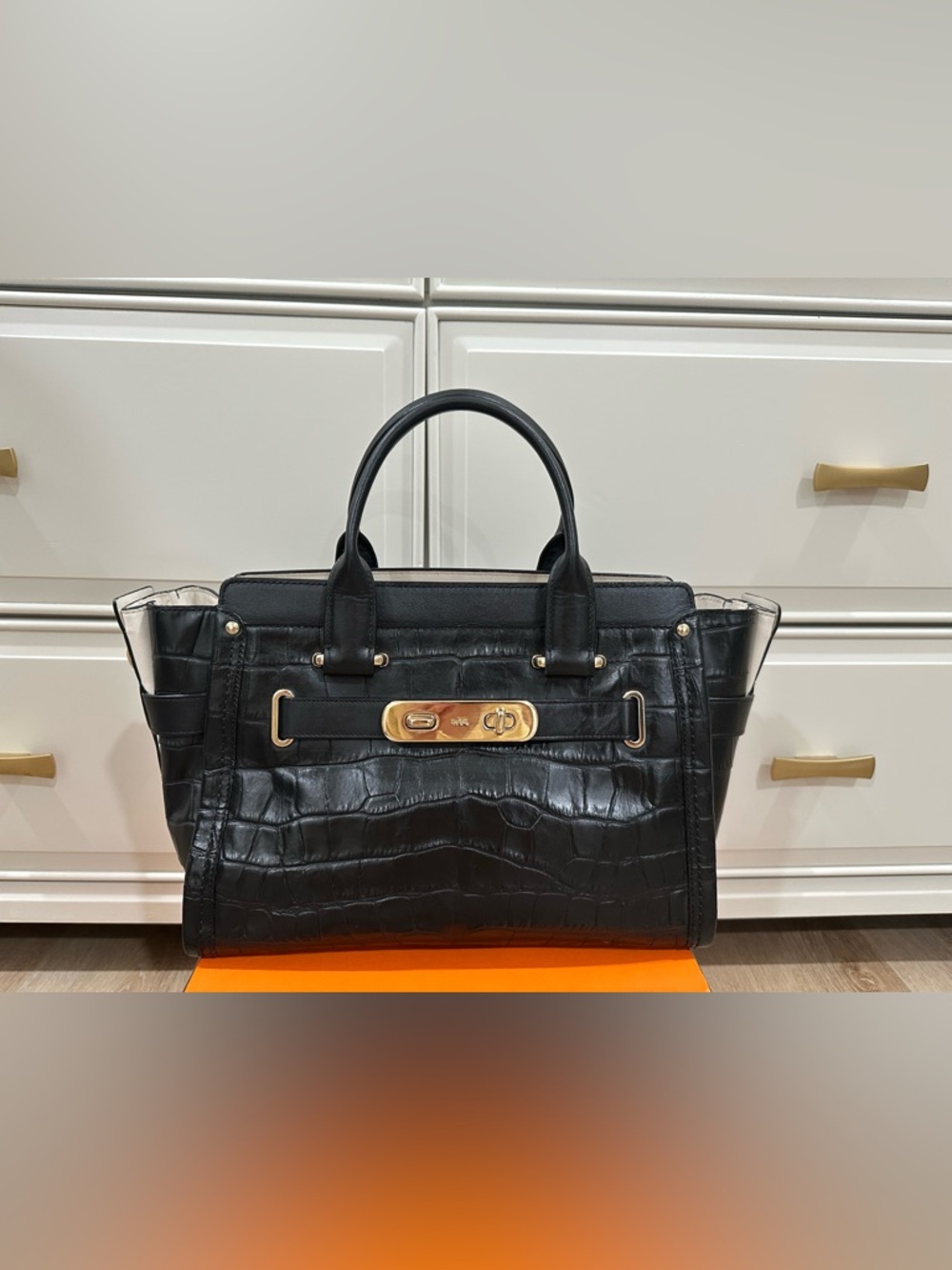 Coach Croc Embossed Leather Swagger 27 Satchel Bag